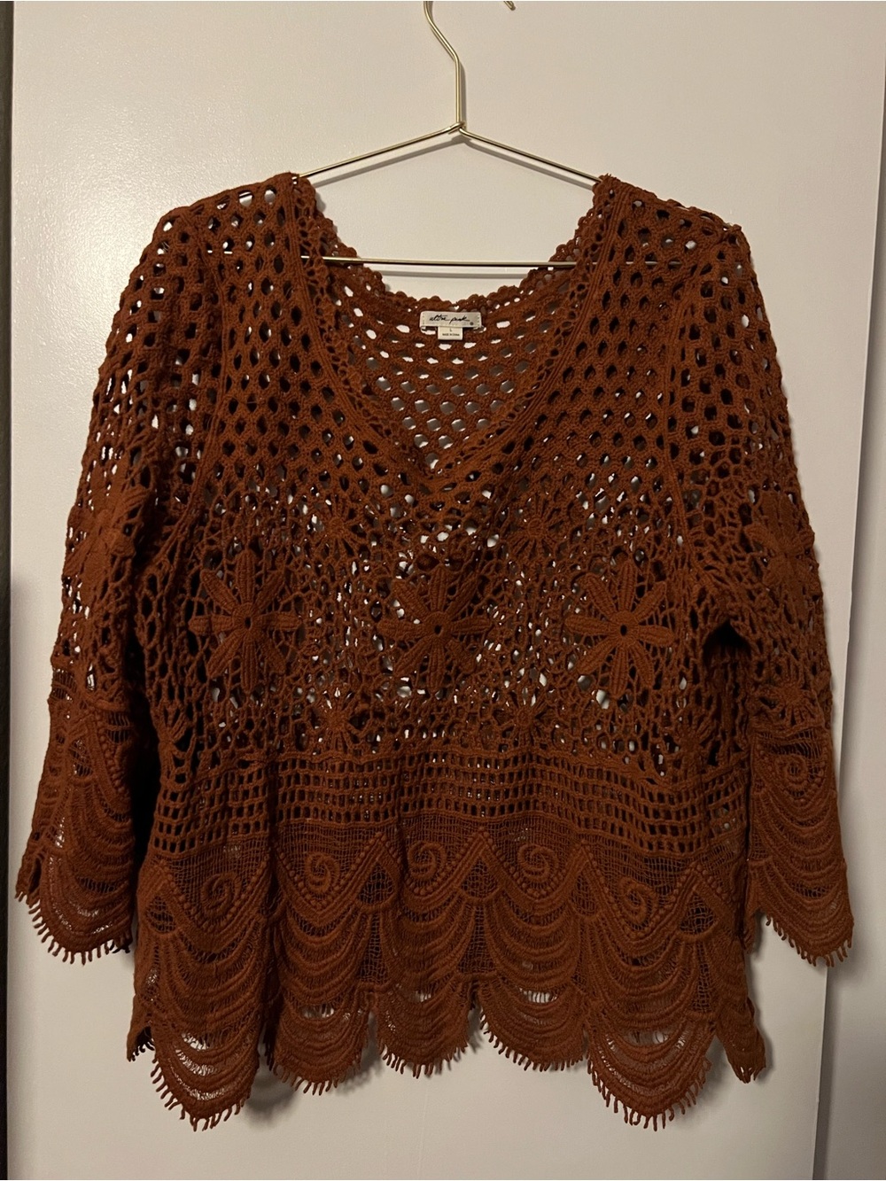 Ultra Pink Brand - Crochet Boho V-Neck in Rust Brown